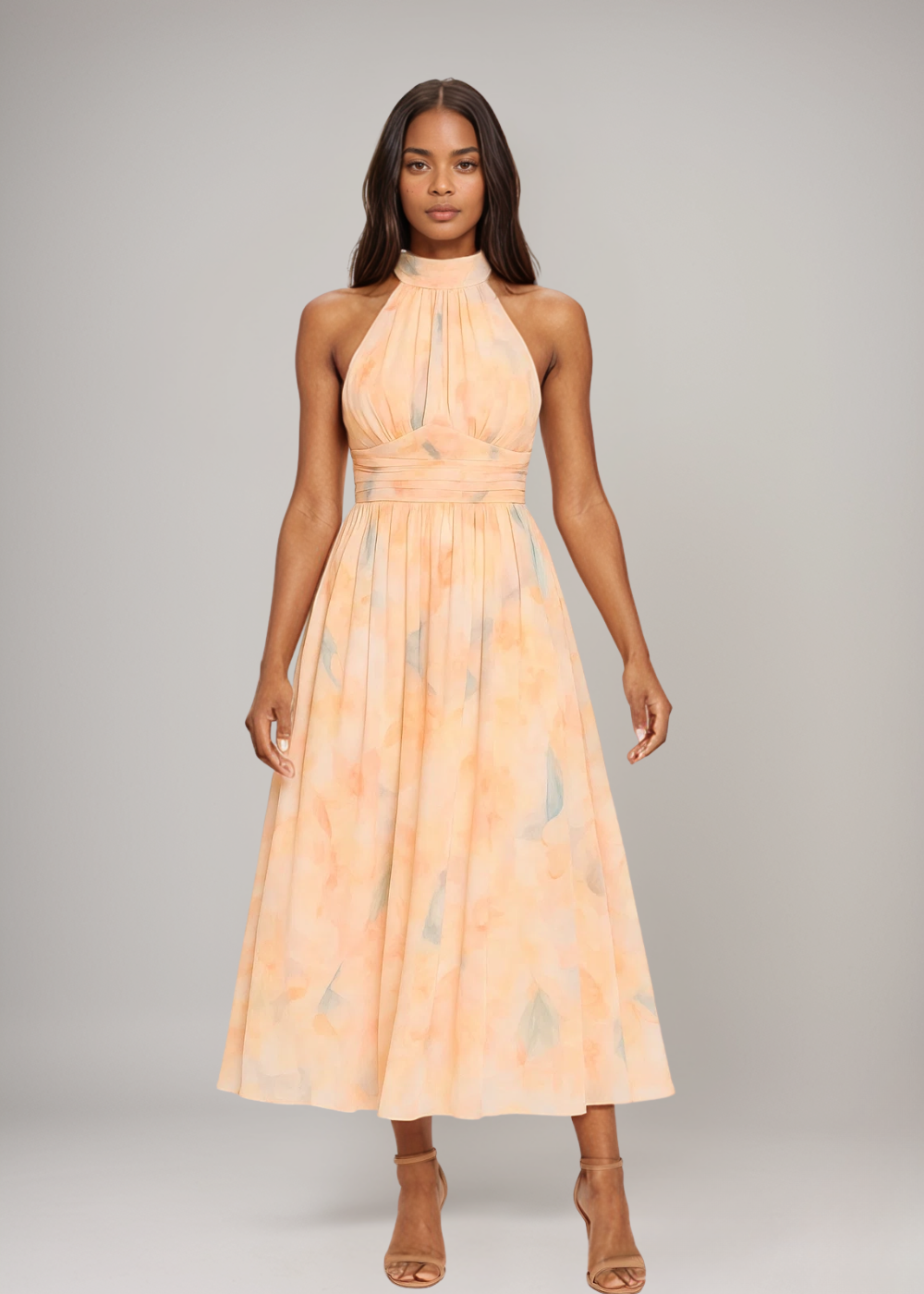 Celina™ | Elegantes tailliertes Maxikleid mit Aquarell-Print