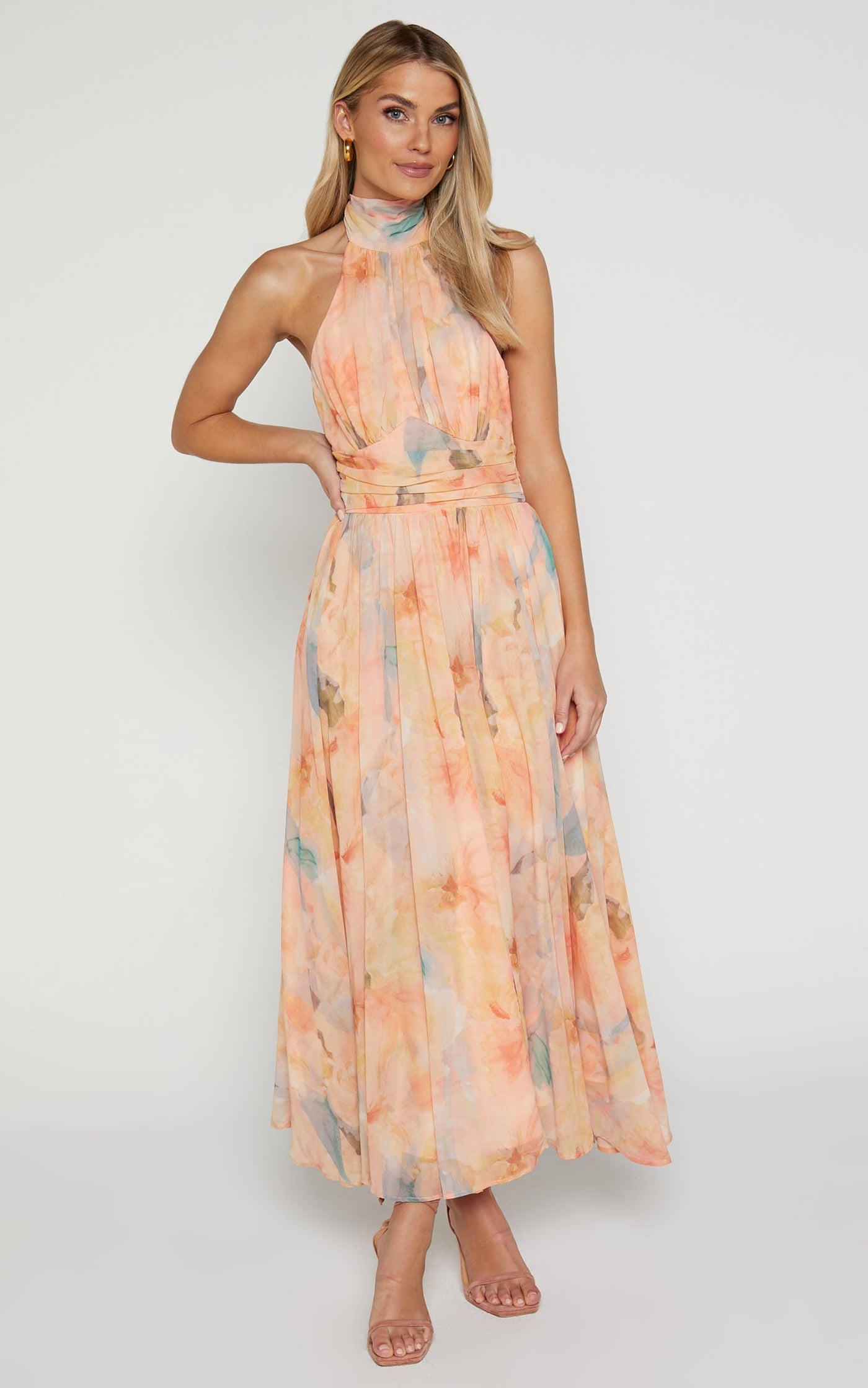 Celina™ | Elegantes tailliertes Maxikleid mit Aquarell-Print