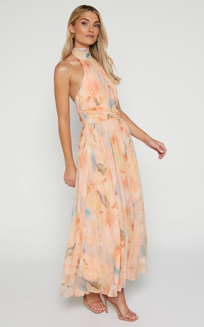 Celina™ | Elegantes tailliertes Maxikleid mit Aquarell-Print