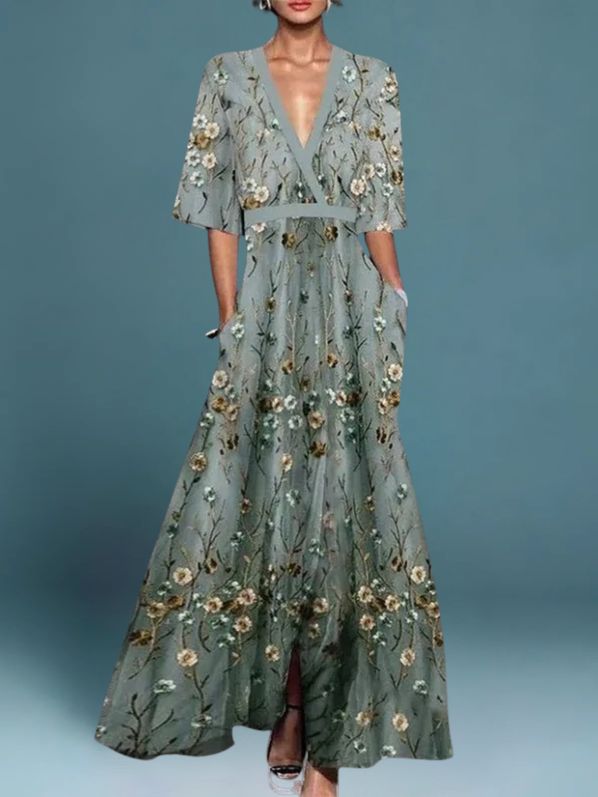 Valeria - Elegantes langes geblümtes Kleid