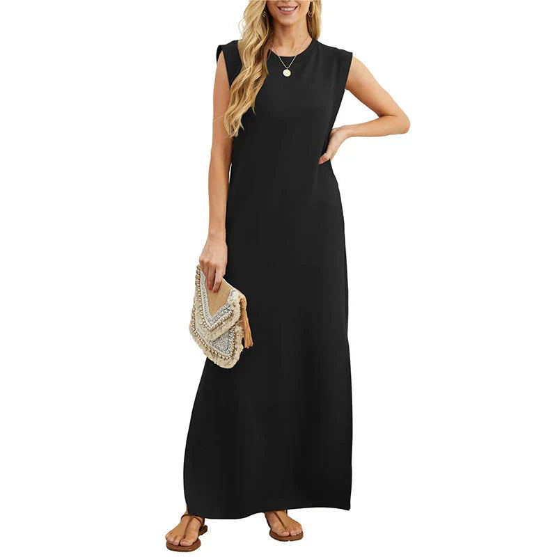 Lina™ | Langes, casual Kleid mit Schlitz und ohne Bügeln